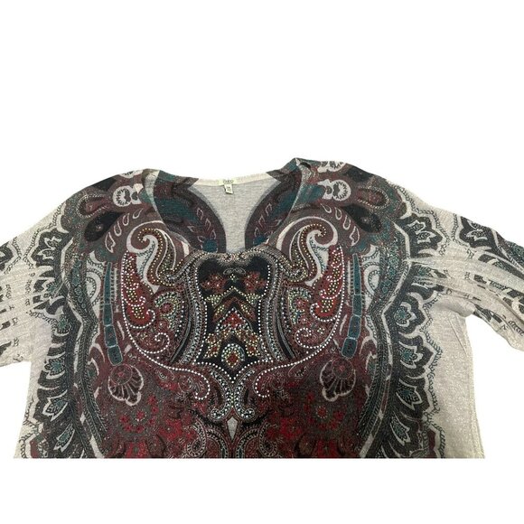 Reba Woman 3X Paisley Tunic Top Sheer Lightweight Knit With 3/4 Sleeves - Picture 6 of 8
